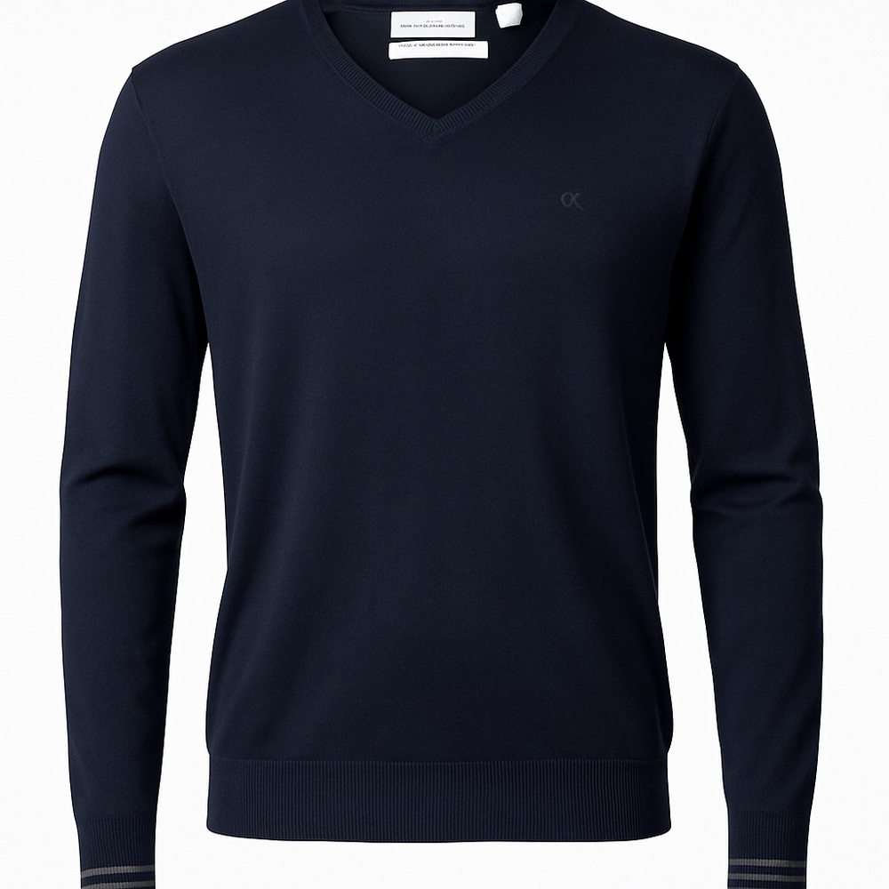 Calvin Klein Men’s European Yarn V-Neck Sweater Navy Blue Knit Pullover Size M - Picture 1 of 6